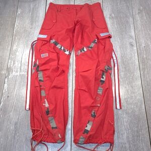 UFO Cargo Pants Womens XS Red Camo Reflective Tactical Rave Streetwear